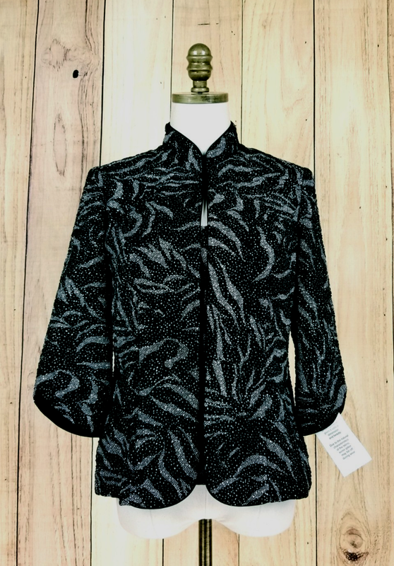 NWT Alex Evenings 2 Piece Set MP Silver/Black Glam Tank and Jacket Glitter