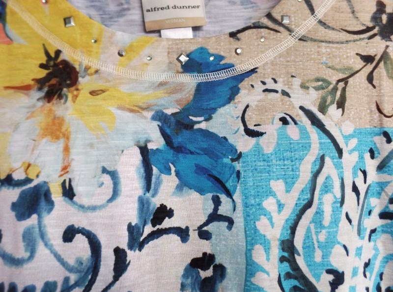 NWT ALFRED DUNNER ARTSY BATIK BEAUTIFUL PRINT BEAD/RUCHING TRIMS KNIT TOP 3X