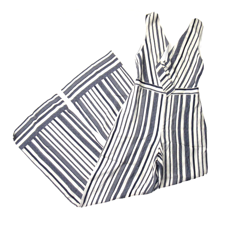 NWT ALICE + OLIVIA Laurice In Sapphire White Stripe Cutout Tie-Front Jumpsuit 0