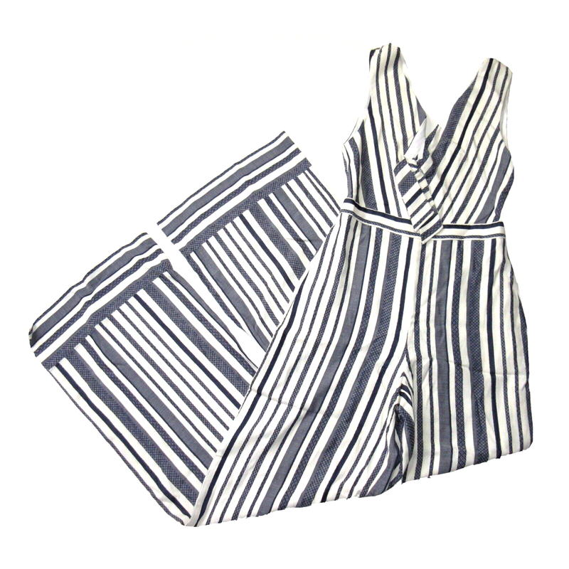 NWT ALICE + OLIVIA Laurice In Sapphire White Stripe Cutout Tie-Front Jumpsuit 0