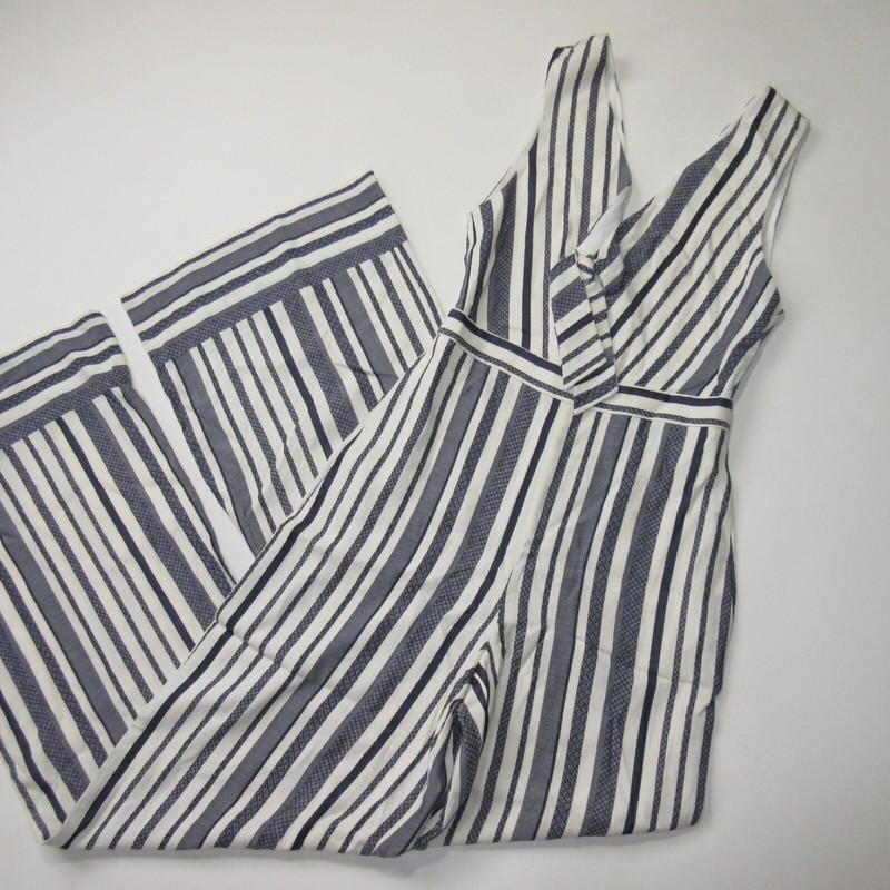 NWT ALICE + OLIVIA Laurice In Sapphire White Stripe Cutout Tie-Front Jumpsuit 0