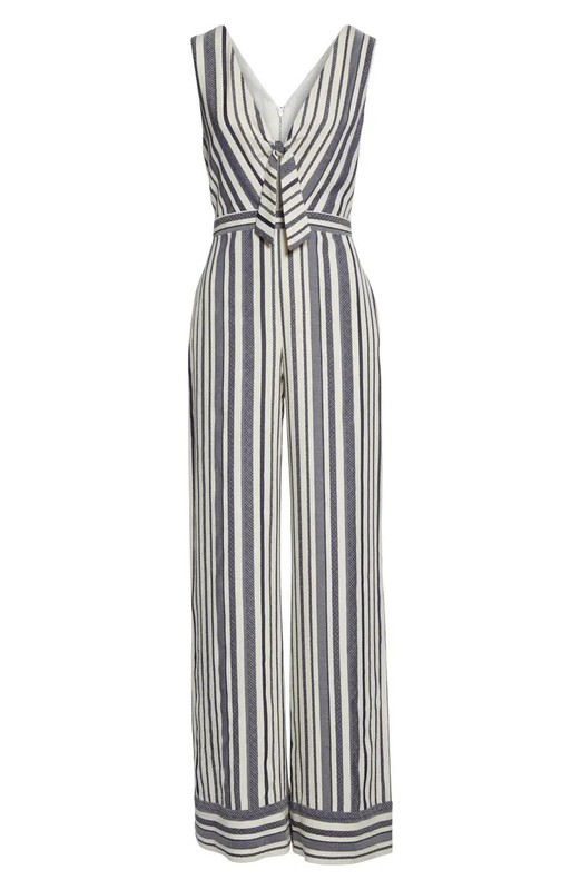 NWT ALICE + OLIVIA Laurice in Sapphire White Stripe Cutout Tie-Front Jumpsuit 0