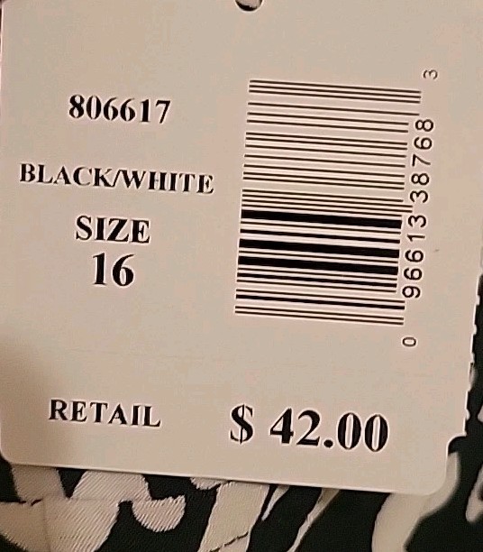 NWT American Beach Womens Swim Top Floral Keyhole Tank Black & White Size 16