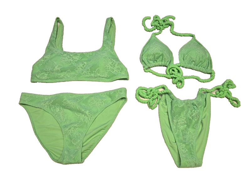 NWT American Eagle Aerie Neon Green Floral Swim Suits Choose Top Or Bottoms