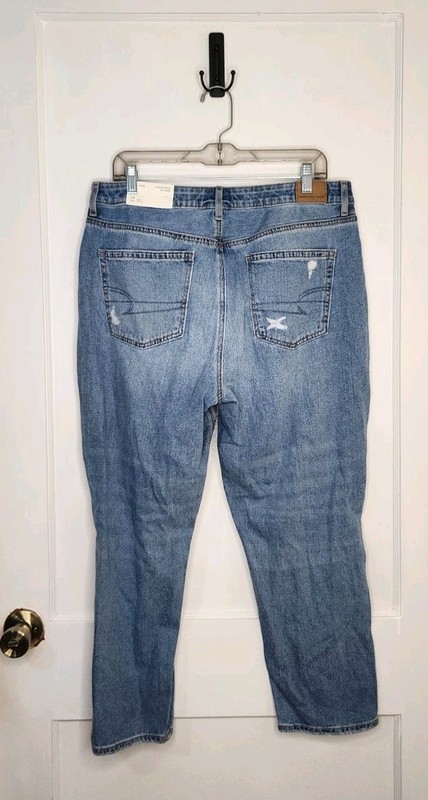 NWT American Eagle Jeans Womens 14S Blue Mom Jean Distressed Comfort Stretch