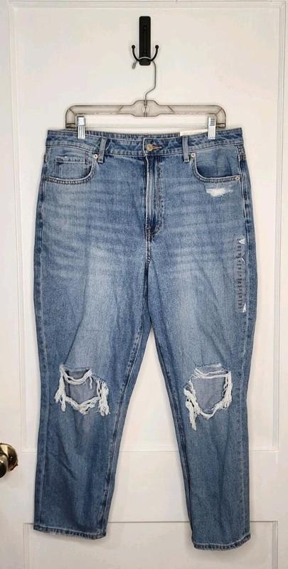 NWT American Eagle Jeans Womens 14S Blue Mom Jean Distressed Comfort Stretch