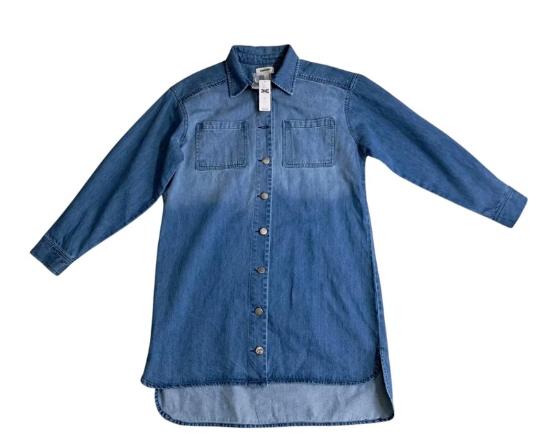 NWT Anthropologie Porridge Long Sleeve Denim Mini Shirt Dress Women's Small FLAW