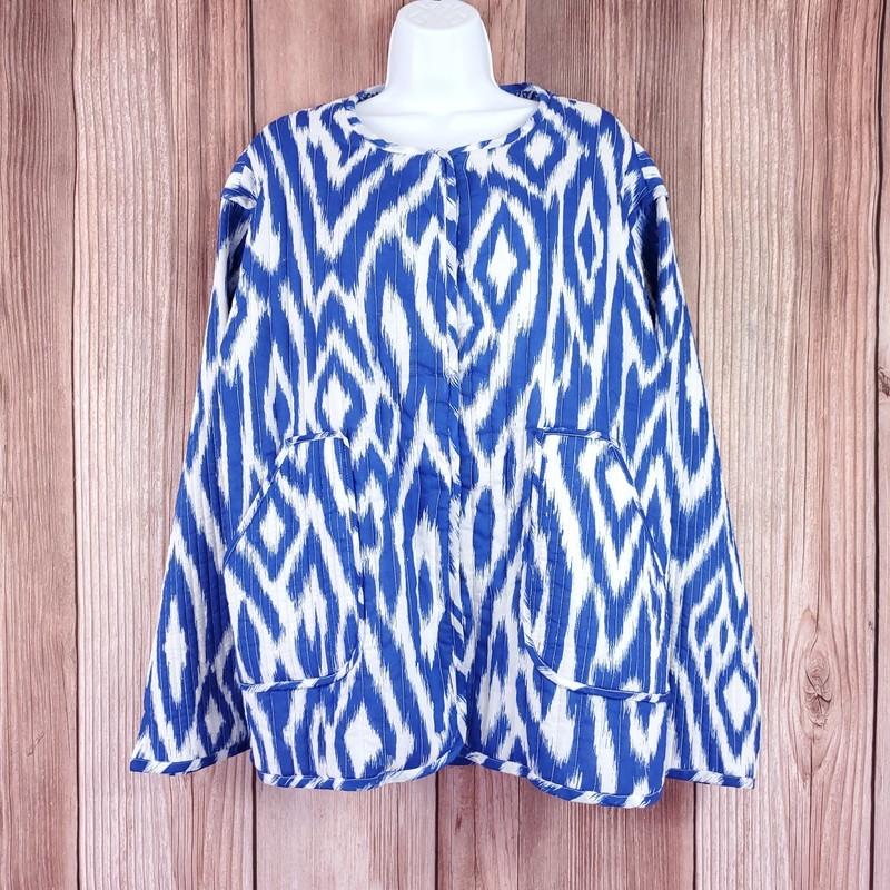 NWT Anthropologie Womens Size Large Nora Quilted Jacket Blue White Snap Button