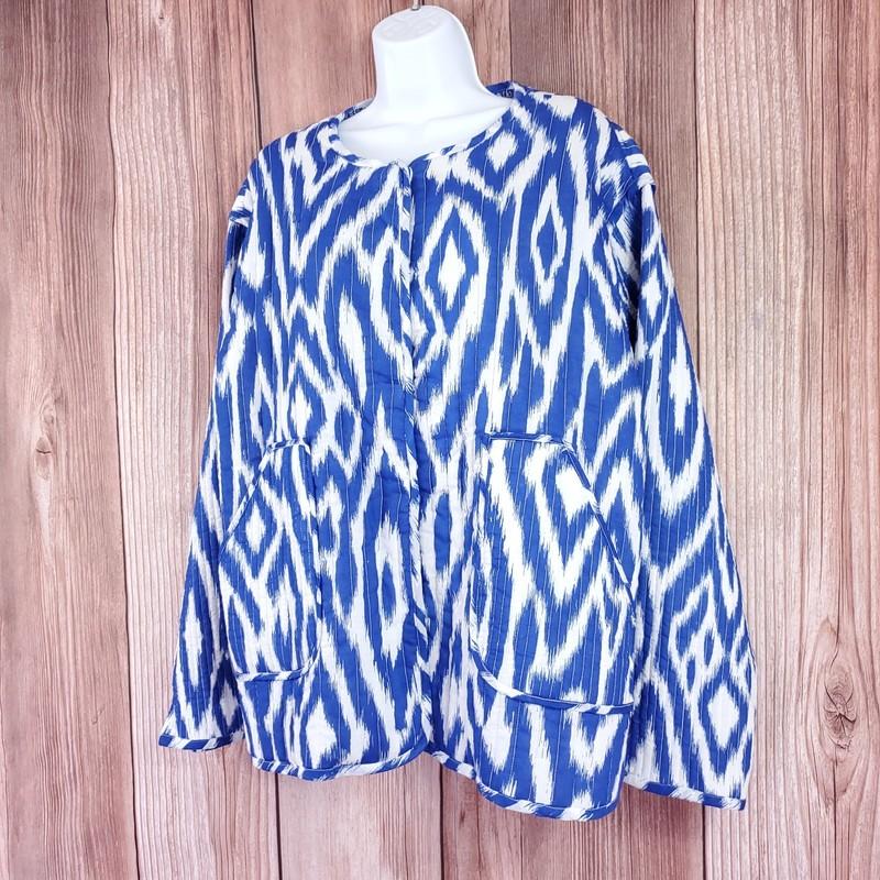 NWT Anthropologie Womens Size Large Nora Quilted Jacket Blue White Snap Button