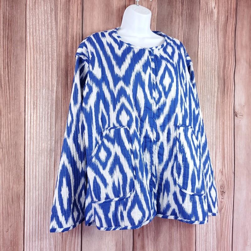 NWT Anthropologie Womens Size Large Nora Quilted Jacket Blue White Snap Button
