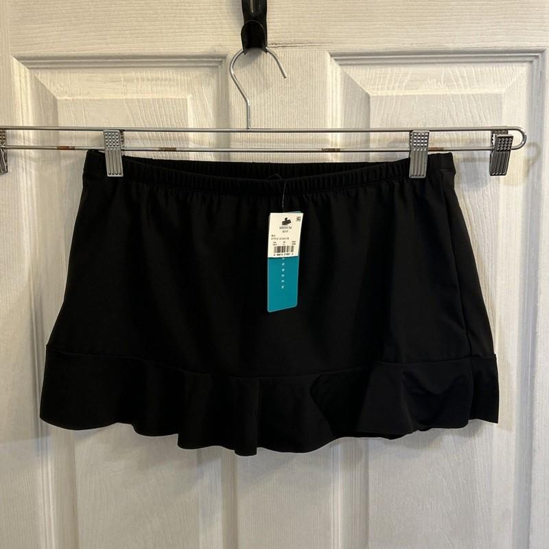 NWT Aqua Green Ruffle Swim Skirt Black Full Coverage Brief Sz Medium 8/10 Black