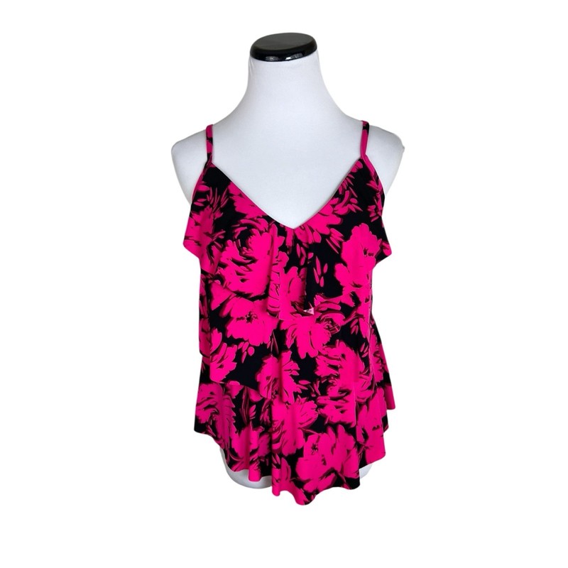 NWT Aqua Green Triple Tier Floral Tankini Swimsuit Top Pink Black Size Medium