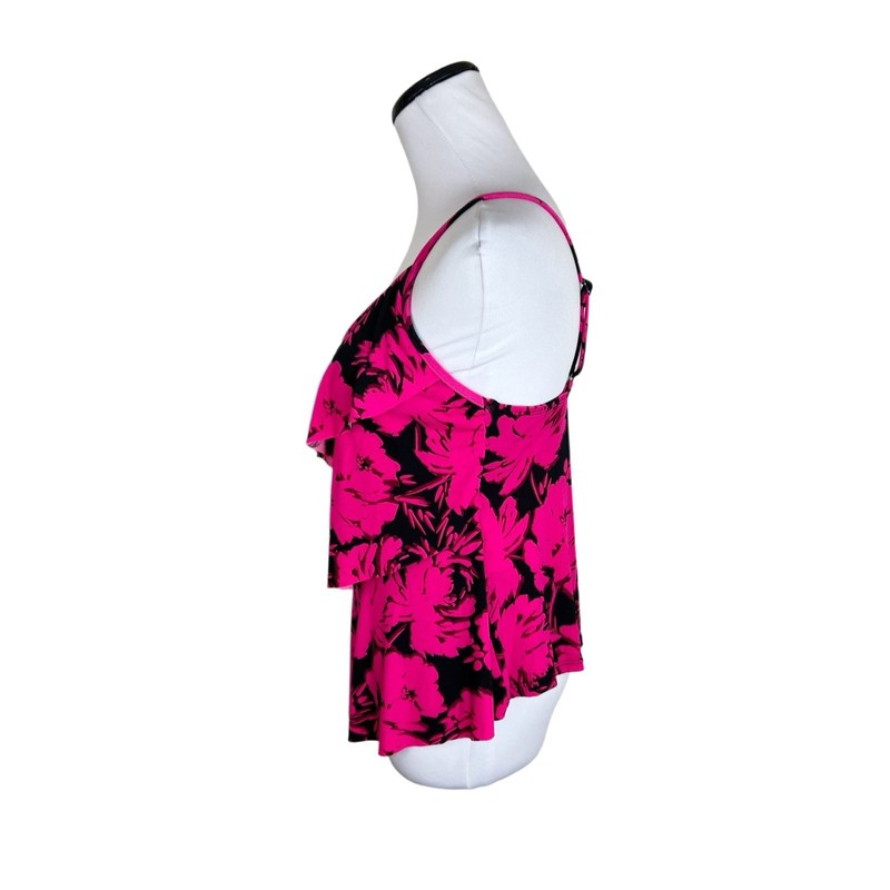 NWT Aqua Green Triple Tier Floral Tankini Swimsuit Top Pink Black Size Medium