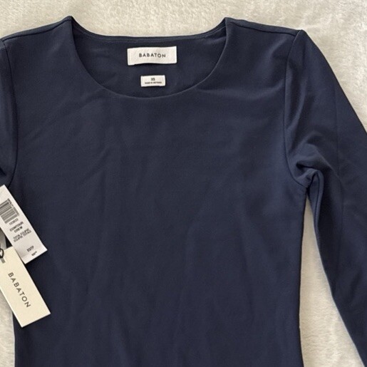 NWT ARITZIA BABATON CONTOUR CREW LONG SLEEVE MINI DRESS XS Navy Blue Crewneck