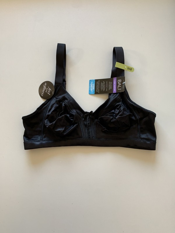 NWT Bali Sz 36B Double Support Back Smoothing Wireless Bra DF0044 Black