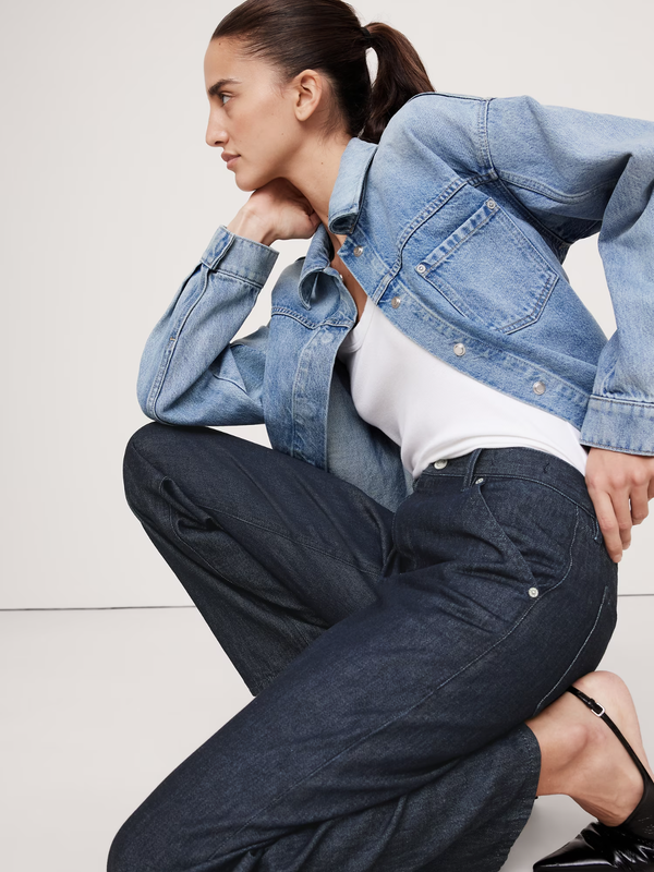 NWT Banana Republic Mid-Rise Slouchy-Straight Jean Rinse Dark Wash Size 28 $130