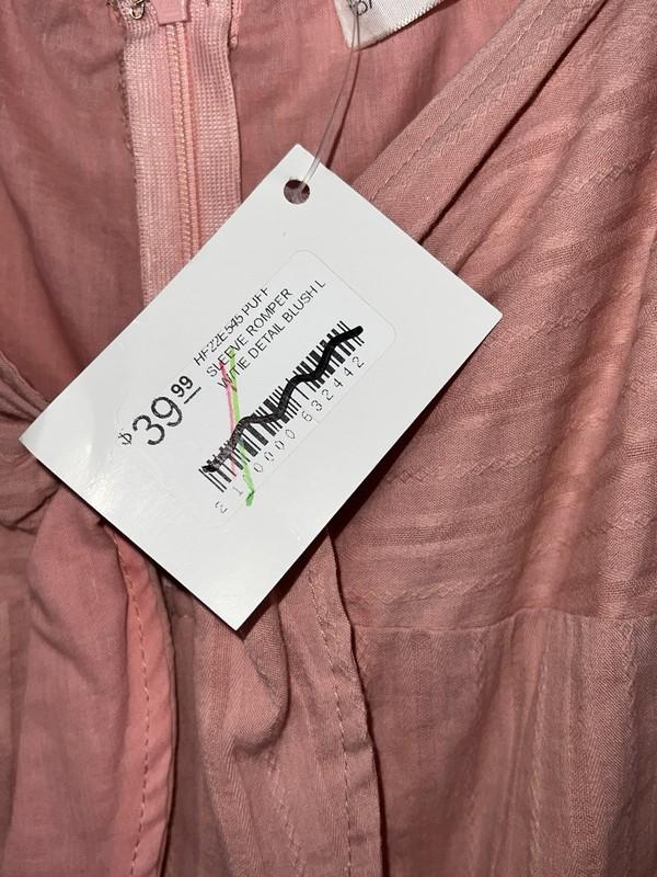 NWT Banyan Tree Puff Sleeve Romper Women's Blush Large V57