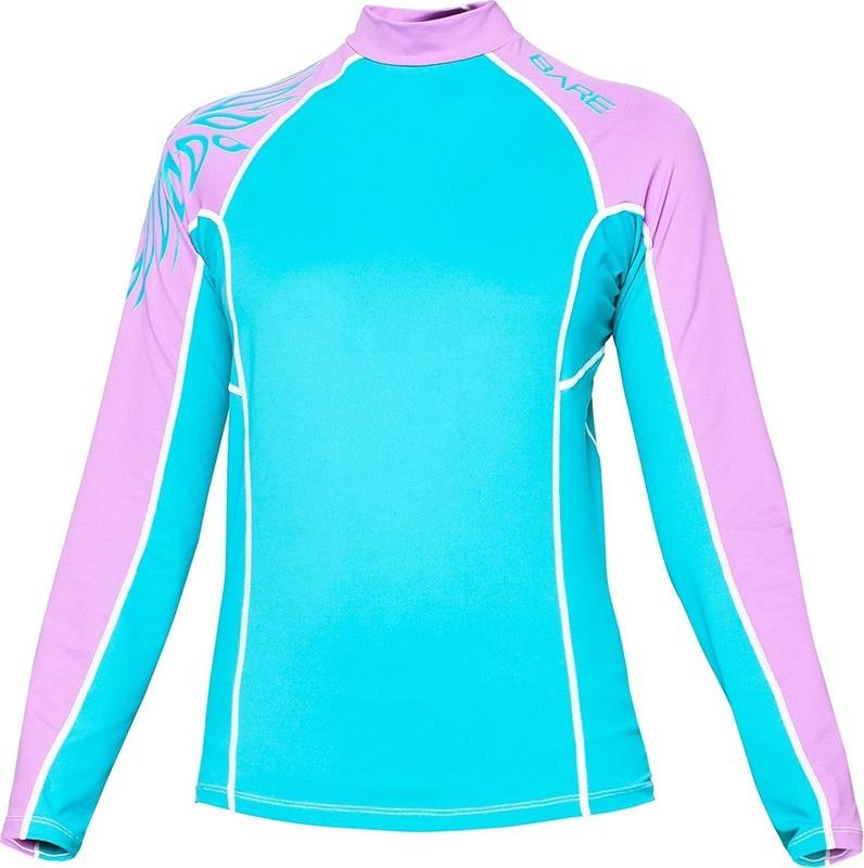 NWT BARE NEW Womens Long Sleeve Sunguard Rashguard Turquoise Top 50+ UV L