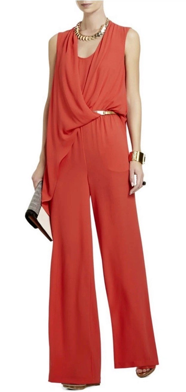 NWT BCBG MAXAZRIA SIZE XXS POPPY BLANCHE DRAPE SURPLICE WIDE LEG JUMPSUT $248