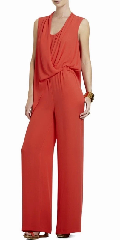 NWT BCBG MAXAZRIA SIZE XXS POPPY BLANCHE DRAPE SURPLICE WIDE LEG JUMPSUT $248