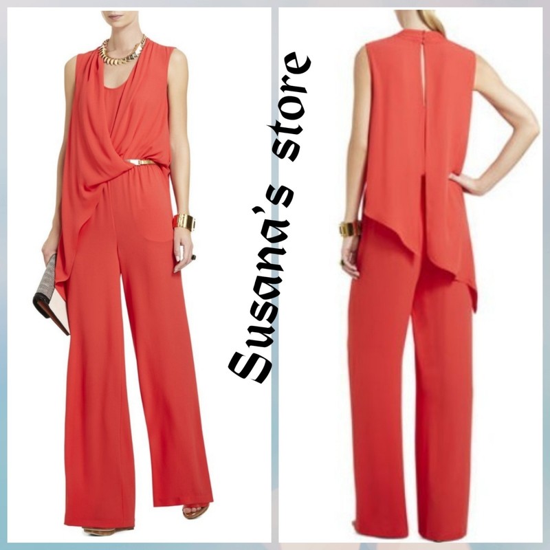 NWT BCBG MAXAZRIA SIZE XXS POPPY BLANCHE DRAPE SURPLICE WIDE LEG JUMPSUT $248