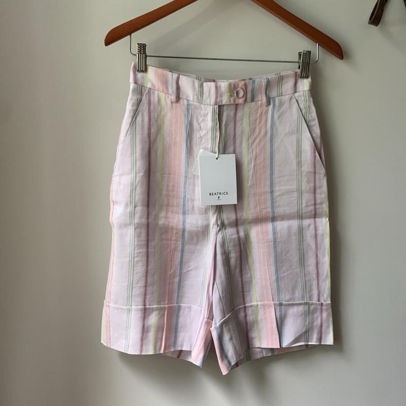 NWT Beatrice B Multicolor Linen Blend Bubble Bermuda Short Size 44 Italy. $263