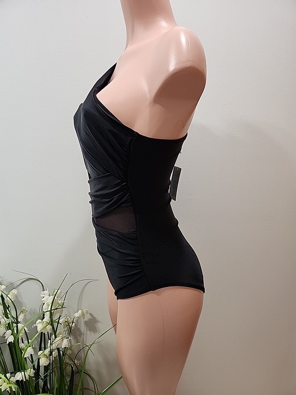 NWT Black Cupshe One Piece Woman’s Bathing Suit Size Medium One Shoulder Sheer