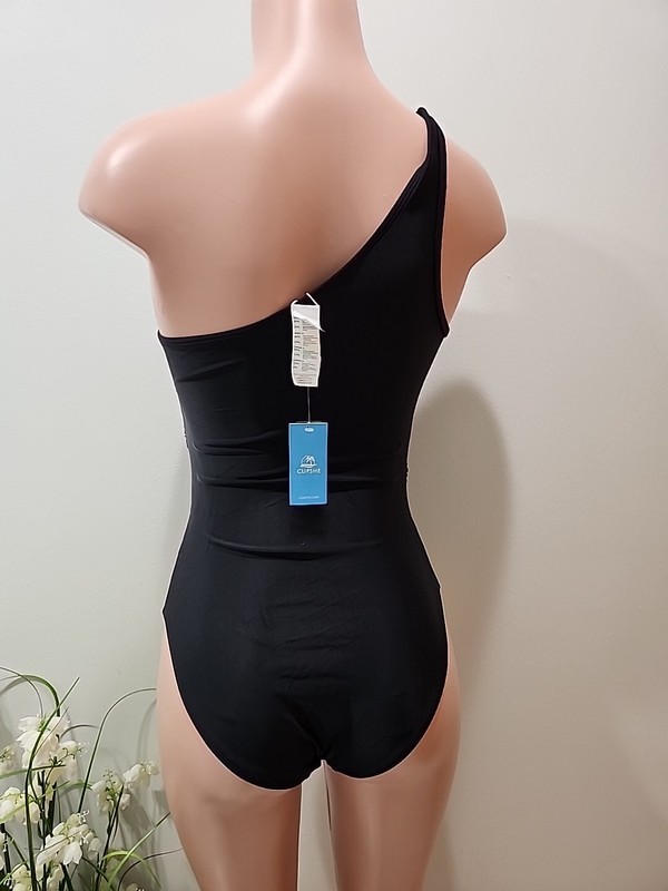 NWT Black Cupshe One Piece Woman’s Bathing Suit Size Medium One Shoulder Sheer