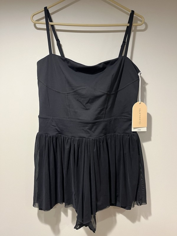 NWT Blogilates Barre Romper Black Large L Mesh Tutu Skirt Active Dance Athletic