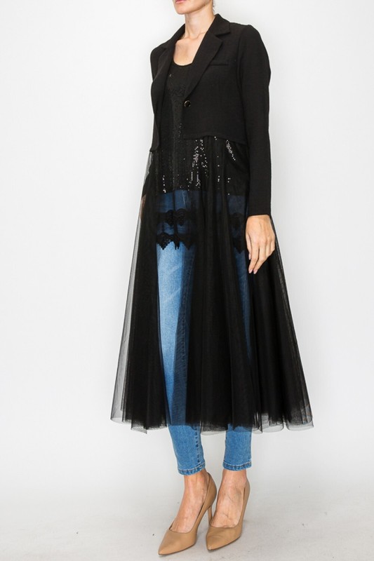Nwt Bohemian ORIGAMI Cardigan Duster Shirt Shabby Chic Tulle S-2XL Western BLACK