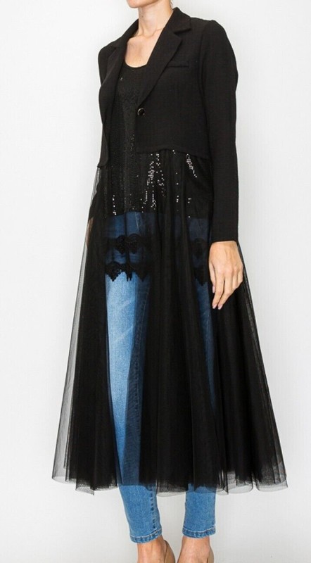 nwt bohemian ORIGAMI cardigan duster shirt Shabby Chic Tulle S-2XL western BLACK