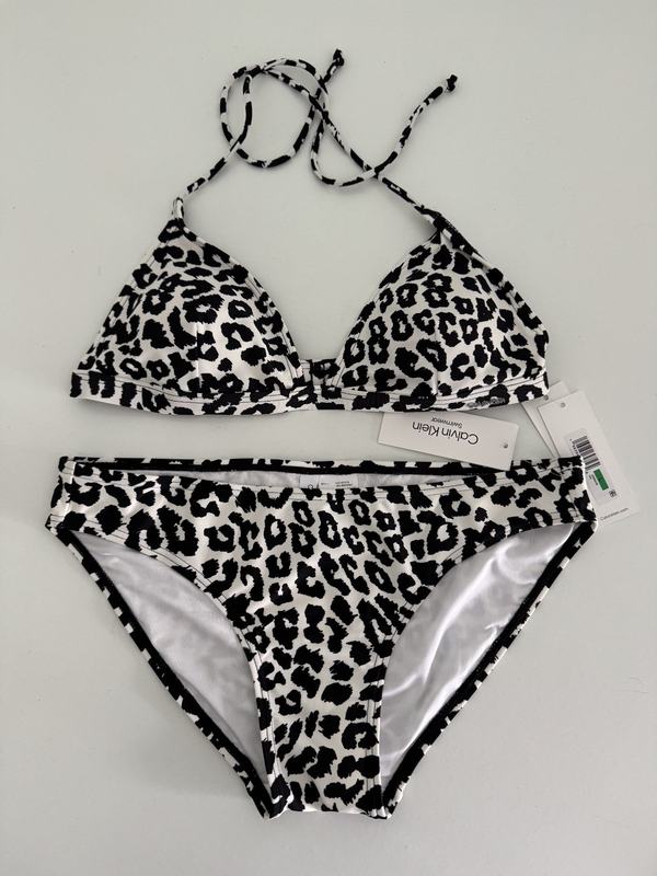 NWT Calvin Klein Women Swimwear Swimsuit 2 Pcs Sz Large L Black White Ties Pads
