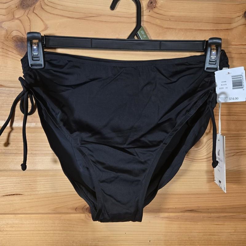 NWT Caribbean Joe Island Supply High Rise Swim Bottoms Black Tie Sides Womens 16
