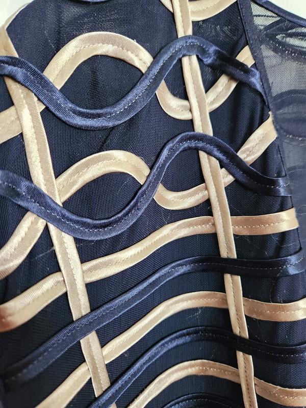 NWT Chico's 2 XL 14 Textured Travelers Strip Jacket Navy Blue Gold Lined $149