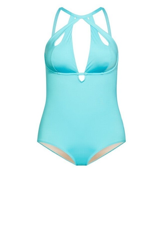 NWT CITY CHIC - Cancun Underwire 1 Piece Swimsuit - Plus Size 14 - Ocean Blue