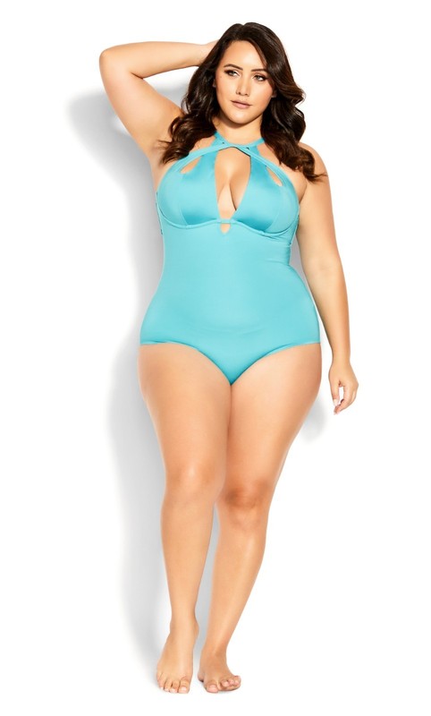 NWT CITY CHIC - Cancun Underwire 1 Piece Swimsuit - Plus Size 14 - Ocean Blue