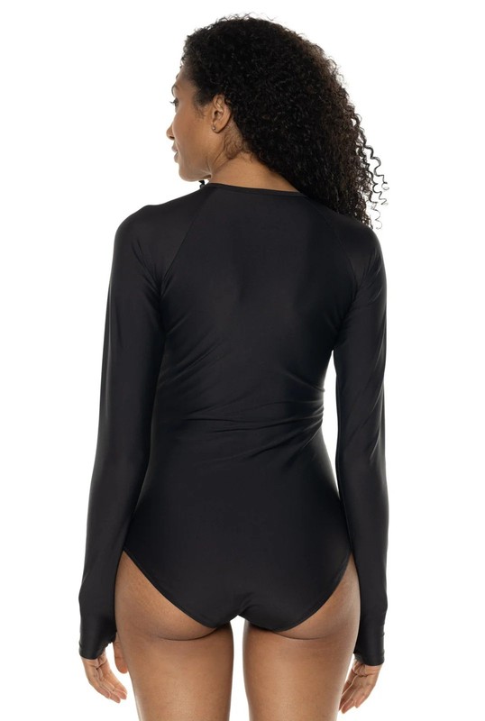 NWT Coolibar Escalante Longsleeve Black One Piece Bathing Suit Size XL UPF 50+
