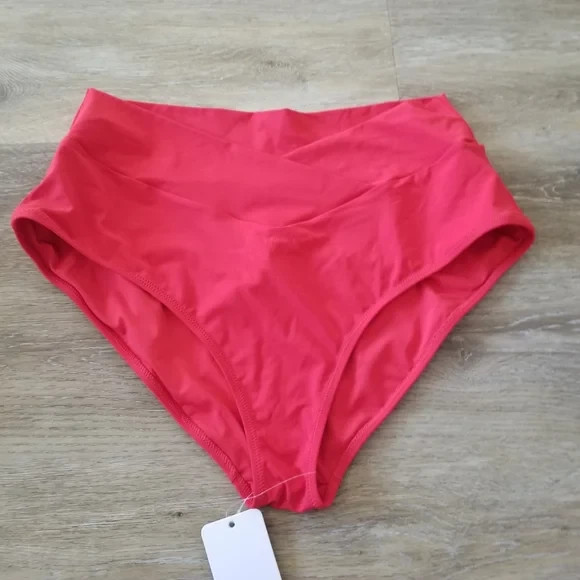 NWT CRZ YOGA Deep Red V Cut High Waist Bikini Bottom Size Large