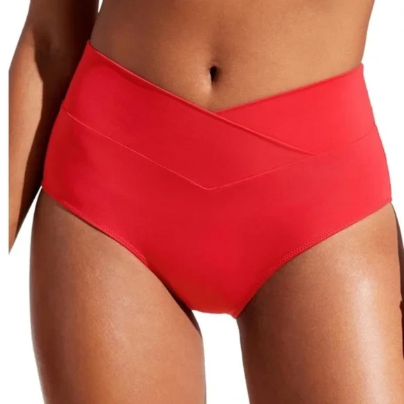 NWT CRZ YOGA Deep Red V Cut High Waist Bikini Bottom Size Large