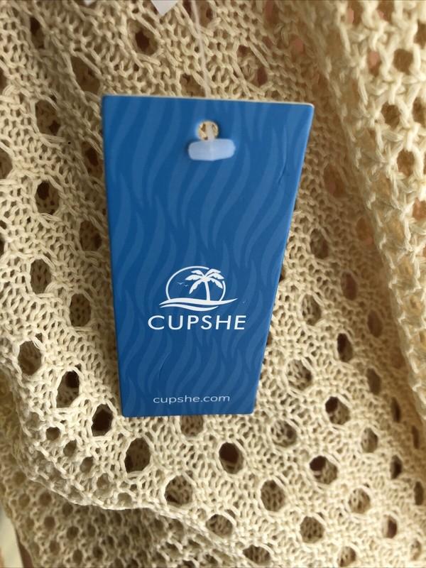NWT Cupshe Crochet Knit Long Sleeve Cover Up Medium Tan