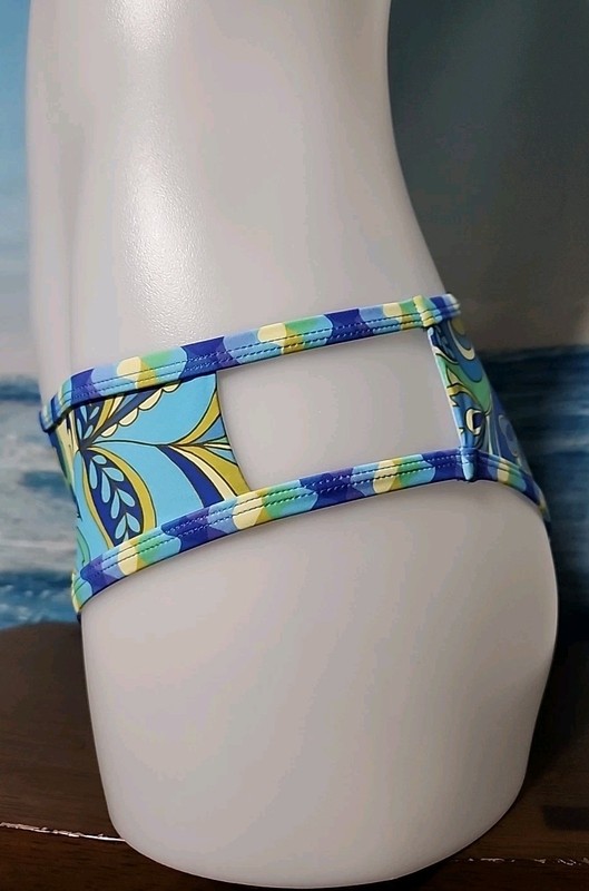 NWT Cupshe One Piece Bikini Bottom Size Small Blue Yellow Green Floral
