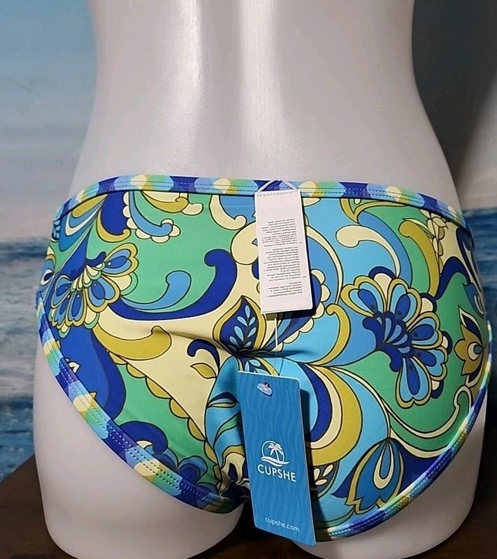 NWT Cupshe One Piece Bikini Bottom Size Small Blue Yellow Green Floral