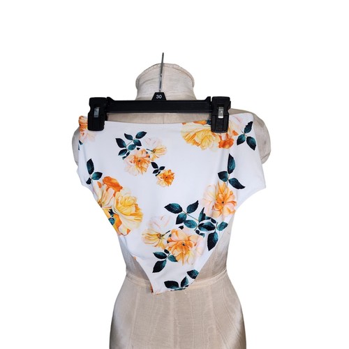NWT Cupshe Women's Size S White Floral Swimsuit High Waisted Bikini Bottom