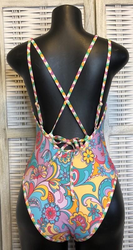 NWT Cupshe Womens One Piece Swimsuit Large Floral Colorful Multicolored