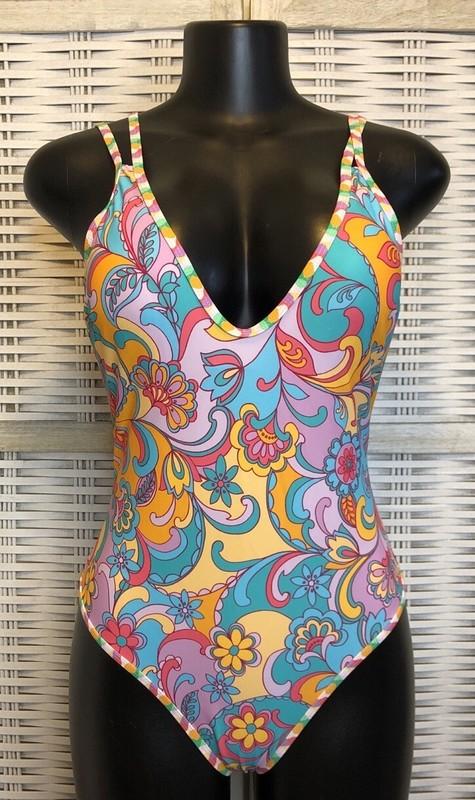 NWT Cupshe Womens One Piece Swimsuit Large Floral Colorful Multicolored