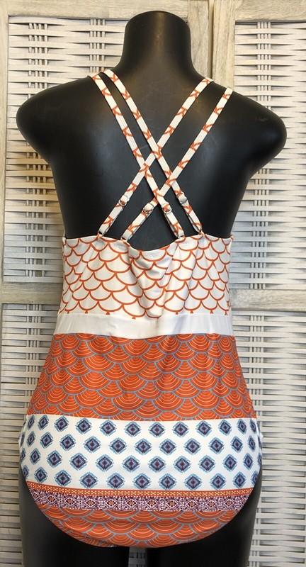 NWT Cupshe Womens One Piece Swimsuit Size Medium White Orange Blue Mermaid Scale