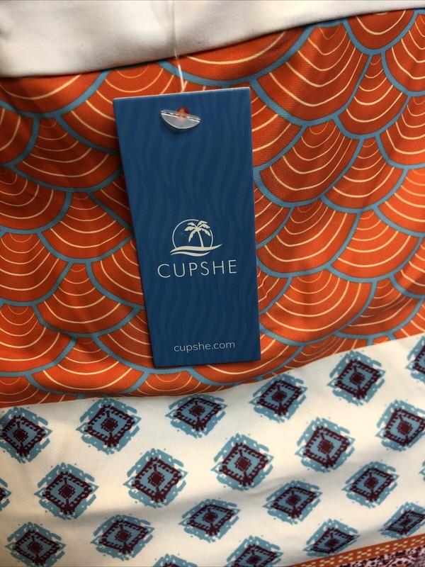NWT Cupshe Womens One Piece Swimsuit Size Medium White Orange Blue Mermaid Scale