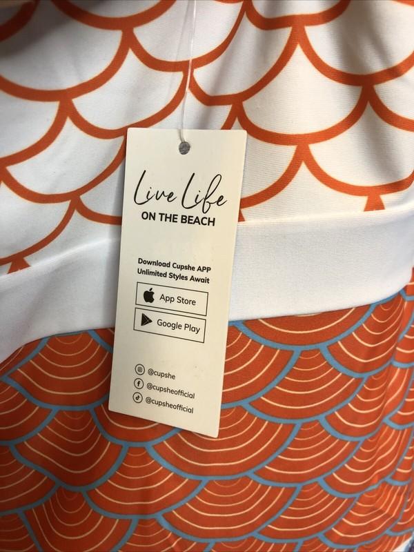 NWT Cupshe Womens One Piece Swimsuit Size Medium White Orange Blue Mermaid Scale