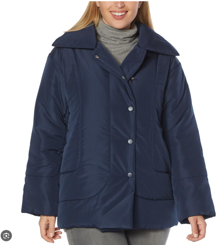 NWT DG2 by Diane Gilman Woven Puffer Jacket Navy Blue NEW Size 1X PLUS