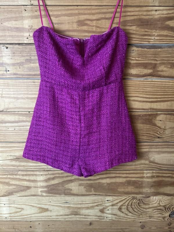 NWT Do+Be Purple Twill Short Romper Strapless Low V Size M